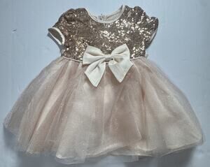 Rare Editions Baby Girl 18M Blush Sequin Tulle Party Dress Bloomers 2 Pc